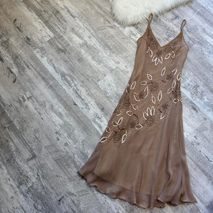Golden Brown Stunning Exquisite Floral Sequin Women Long Chiffon Evening Dress Party Dress Prom Dress gh4284