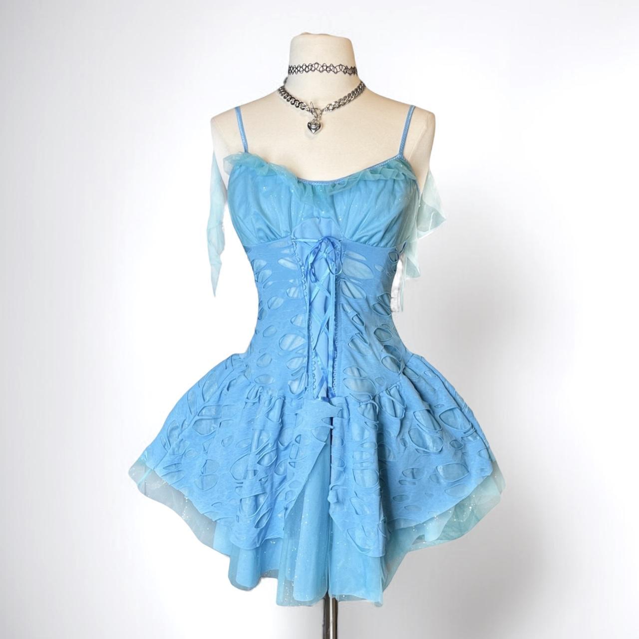 Vintage Y2K blue fairy short chiffon formal homecoming dress birthday dress eighth grade gh4659
