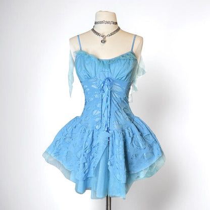 Vintage Y2K blue fairy short chiffon formal homecoming dress birthday dress eighth grade gh4659