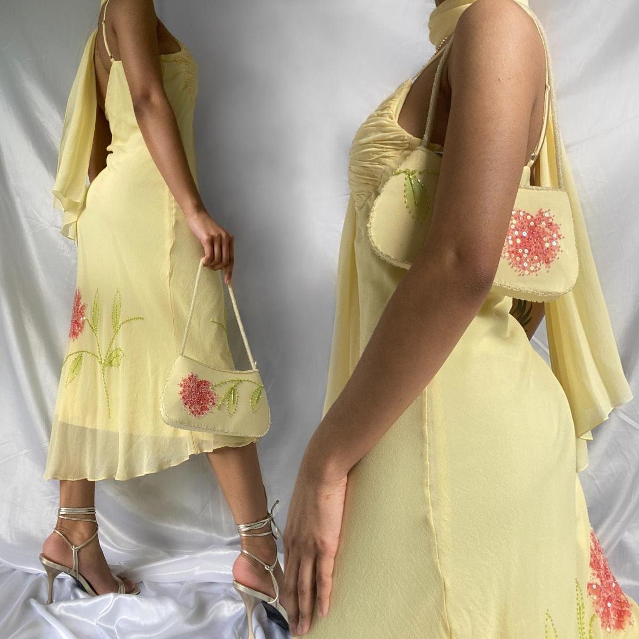 Yellow fashion halter floral beading long elegant chiffon ball gown evening dress gh3285