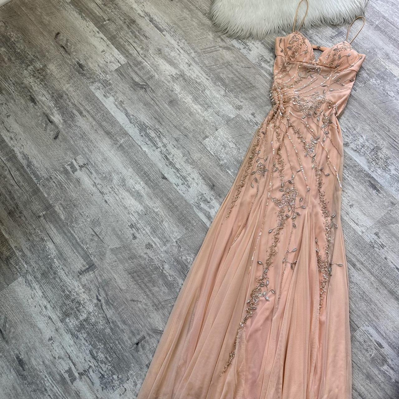 Pretty Vintage Peach Cream Delicate Silver Floral Sequin Beaded Long Chiffon Ball Gown Evening Gown Prom Dress Birthday Party Dress gh3809