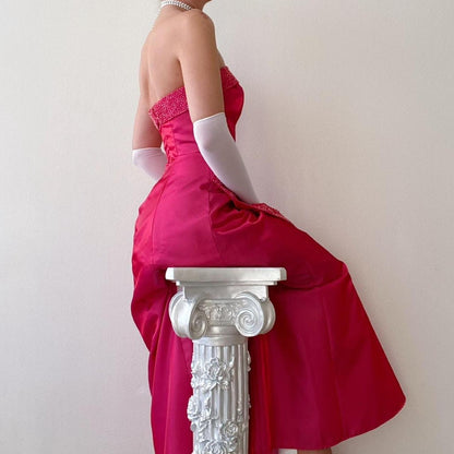 Dark Pink Rainbow Vintage Long Ball Gown Beaded Slim Princess Fantasy Satin Ball Trumpet Gown Evening Dress Party Dress gh4349