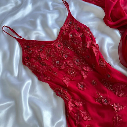 Red gorgeous fashion classy pretty exquisite beaded long chiffon ruffles handmade custom ball gown evening dress party dress gh3548