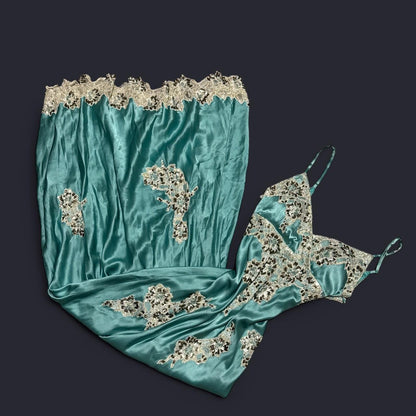 Mint Green Applique Lace Long Satin Prom Gown Evening Gown Graduation Dress gh4565