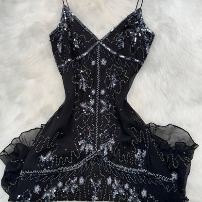 Black gorgeous exquisite beaded short chiffon homecoming dress birthday party dress gh5010
