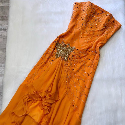 Orange Gorgeous Fashion Exquisite Beading Long Satin Elegant Ball Gown Evening Dress Party Dress gh3286