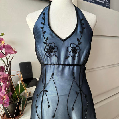 Blue Gorgeous Vintage Elegant Exquisite Beaded Suspender Long Tulle Ball Gown Evening Gown Party Dress Prom Gown gh3877