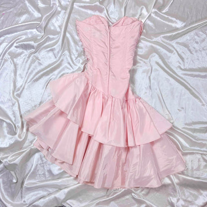 Pink Sweet Ruffle Short Satin Prom Dress Homecoming Dress Formal Dress gh4599
