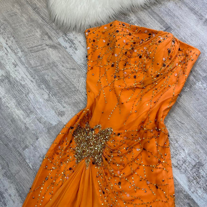 Orange Gorgeous Fashion Exquisite Beading Long Satin Elegant Ball Gown Evening Dress Party Dress gh3286