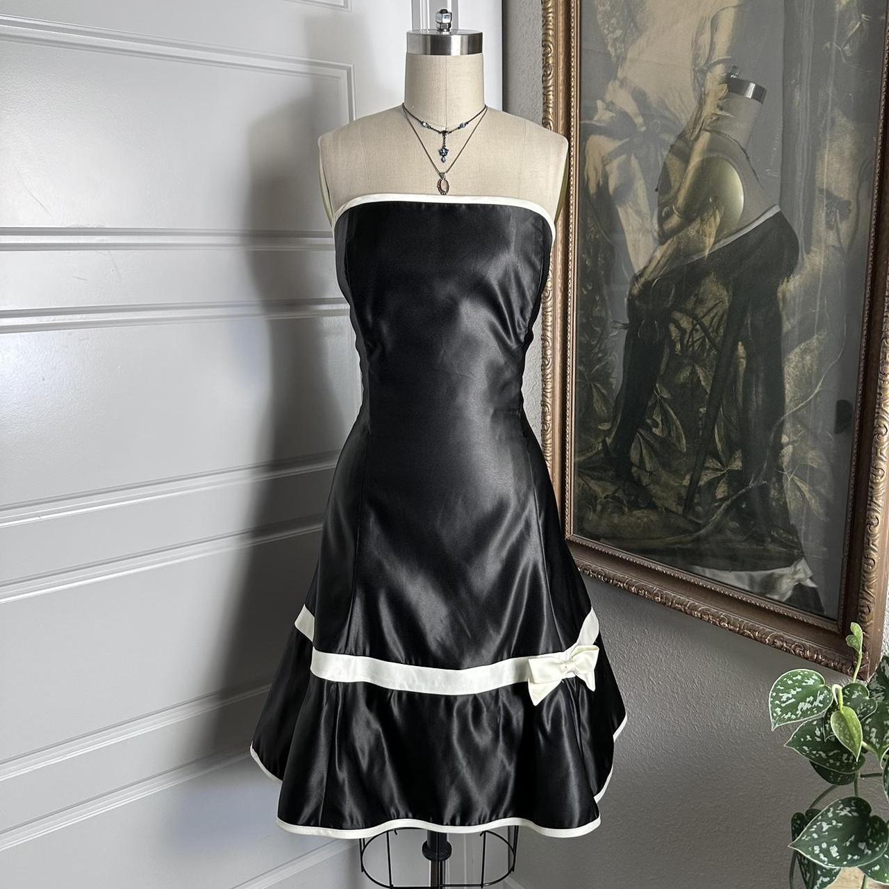 Black retro slim black with white bow tie short formal cocktail dress short homecoming gh4345