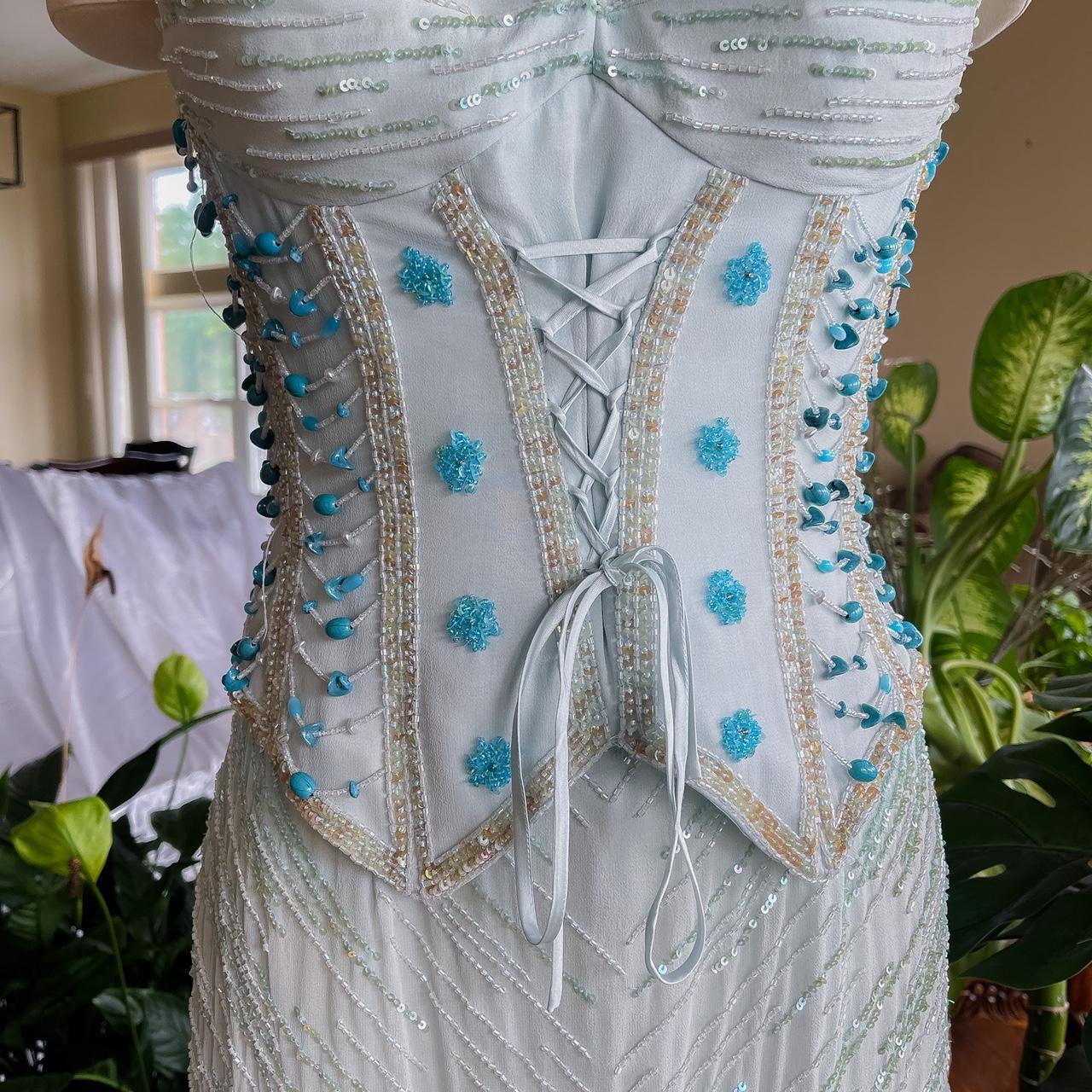 preppydressess - Stunning light blue sky blue ombre beaded lace-up corset prom dress evening gown party dress gh5096