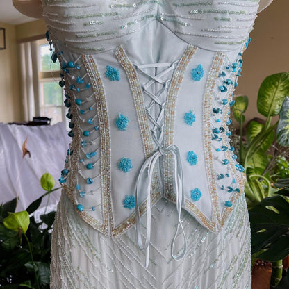 preppydressess - Stunning light blue sky blue ombre beaded lace-up corset prom dress evening gown party dress gh5096