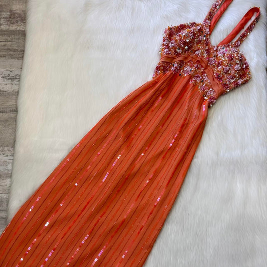 Orange Stunning Exquisite Beaded Floral Sequined Backless Women's Long Chiffon Evening Dress Party Dress Prom Dress gh4288