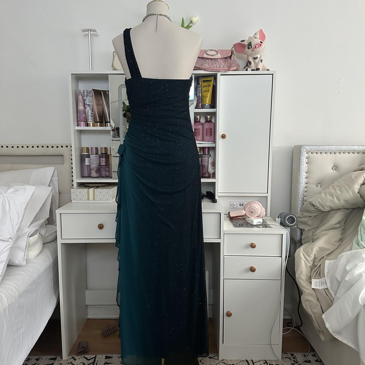 Turquoise Gradient Retro Fashion Sparkling Stunning Flowing One Shoulder Elegant Exquisite Rhinestone Long Chiffon Ball Gown Evening Gown Birthday Party Gown Prom Gown Graduation Gown gh3882