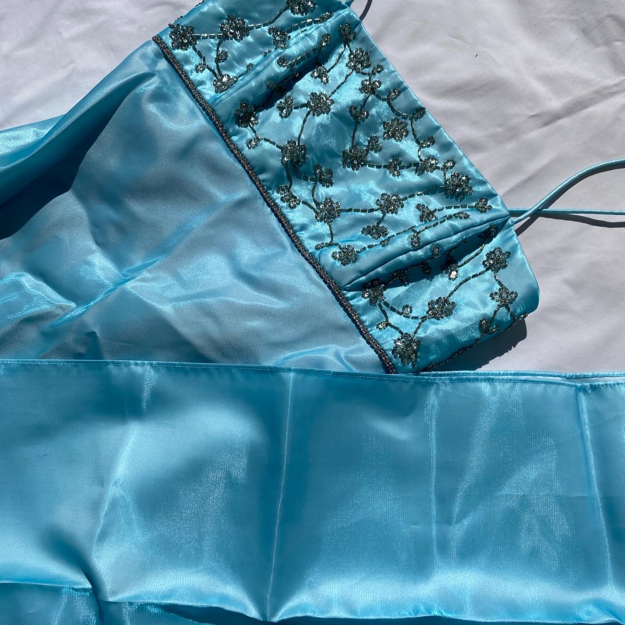 Light Blue Vintage Fashion Playful Deep V Exquisite Floral Beaded Halter Long Satin Tulle Fairy Ball Gown Square Neck Prom Dress Evening Dress Birthday Party Dress gh3959