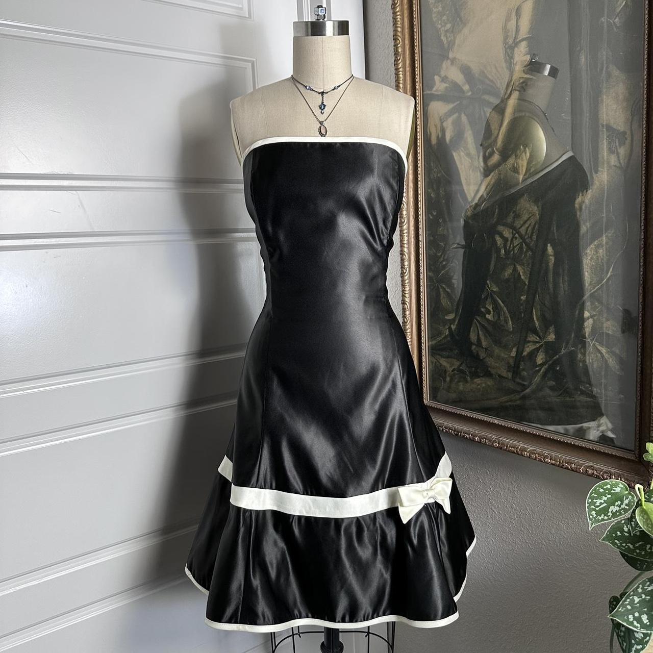 Black retro slim black with white bow tie short formal cocktail dress short homecoming gh4345