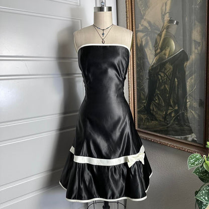 Black retro slim black with white bow tie short formal cocktail dress short homecoming gh4345