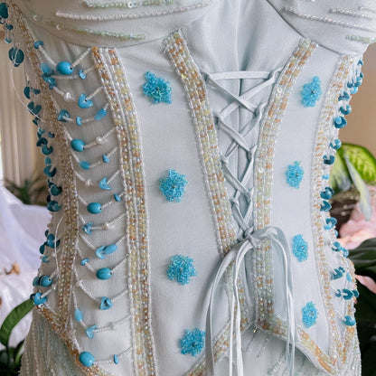 preppydressess - Stunning light blue sky blue ombre beaded lace-up corset prom dress evening gown party dress gh5096