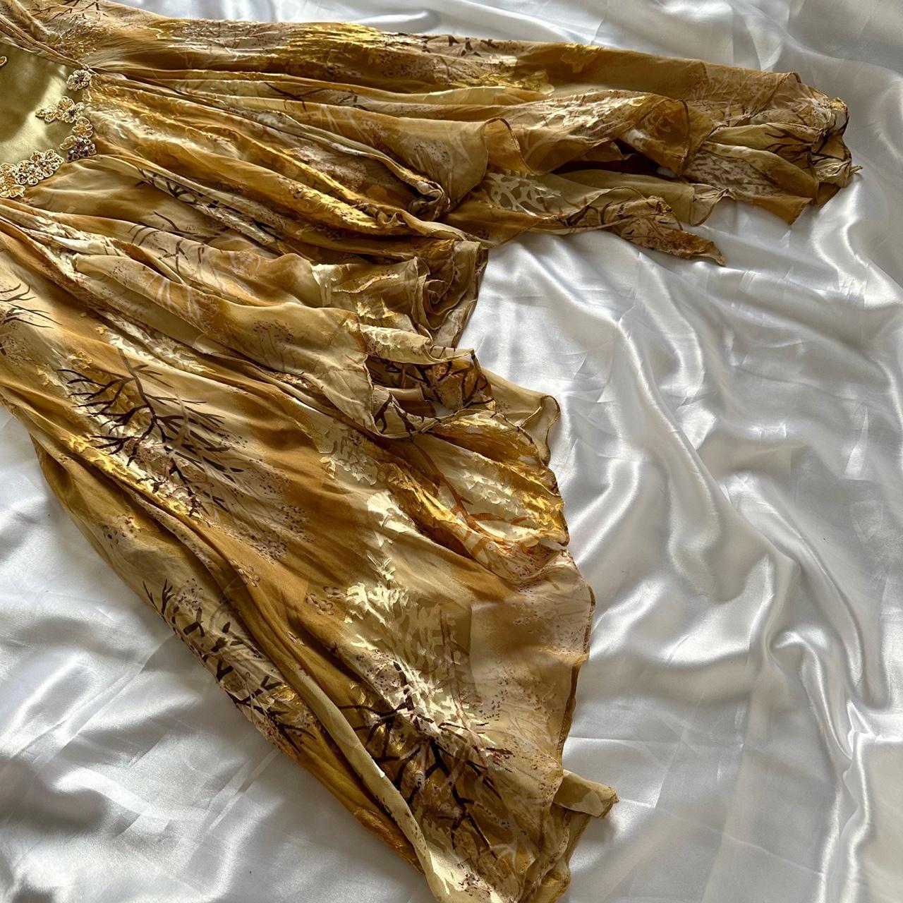 Gold Gorgeous Beautiful Charming Elegant Exquisite Floral Beaded Strapless Long Satin Chiffon Ball Gown Evening Dress Party Dress Prom Dress gh3824