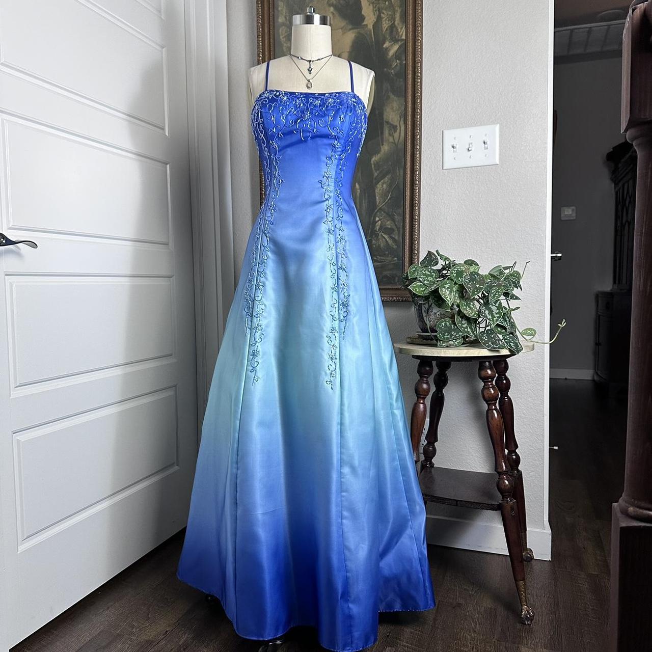 Blue Light Blue Fashion Gradient Vintage Elegant Exquisite Beaded Long Formal Prom Dress Evening Dress Party Dress gh3689
