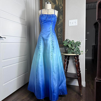 Blue Light Blue Fashion Gradient Vintage Elegant Exquisite Beaded Long Formal Prom Dress Evening Dress Party Dress gh3689