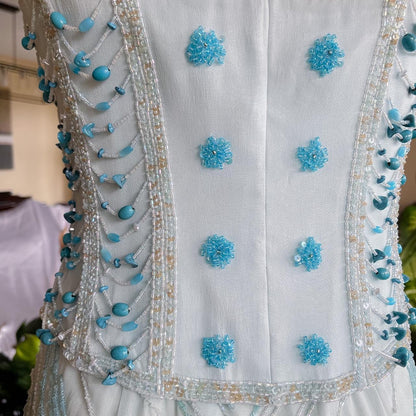 preppydressess - Stunning light blue sky blue ombre beaded lace-up corset prom dress evening gown party dress gh5096