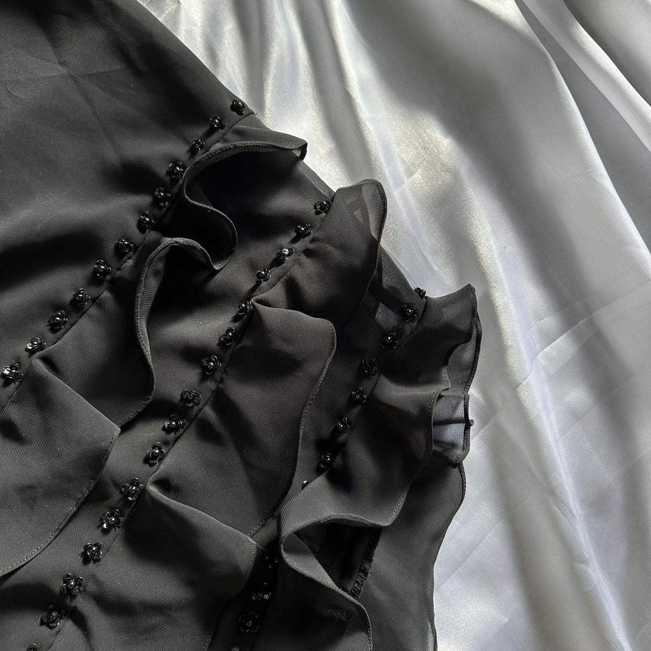 Black Beautiful Vintage Elegant Exquisite Floral Beading 3D Flower Applique Asymmetric Ruffle Dress Midi Chiffon Homecoming Dress Prom Dress Evening Dress Party Dress Graduation Dress gh3940