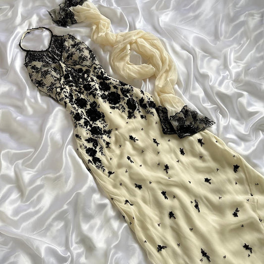 Cream black vintage fashion gorgeous exquisite beading lace shiny elegant long ball gown evening dress birthday party dress prom dress gh3648