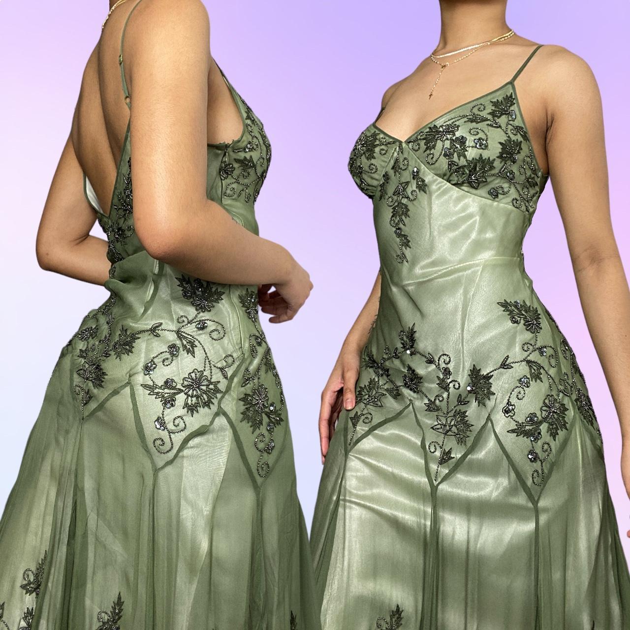 Green Beautiful Stunning Vintage Gorgeous Fashion Elegant Exquisite Beading Midi/Short Asymmetrical Chiffon Flowing Ball Gown Evening Dress Birthday Wedding Guest/Birthday Party Dress Prom Dress gh4017