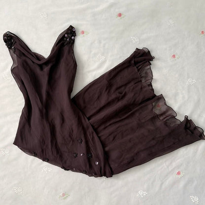 Brown Vintage Gorgeous Elegant Exquisite Floral Beading Long Chiffon Homecoming Dress Prom Dress Evening Dress Party Dress gh4124