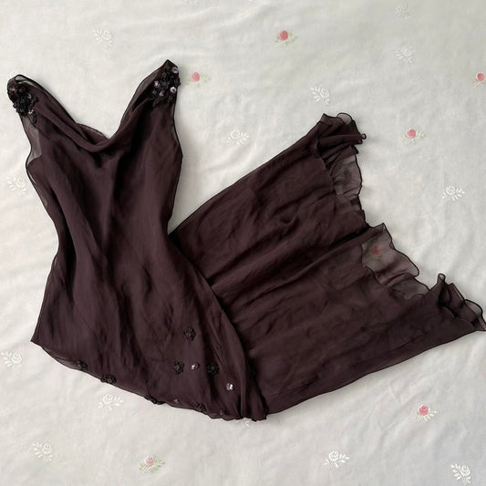 Brown Vintage Gorgeous Elegant Exquisite Floral Beading Long Chiffon Homecoming Dress Prom Dress Evening Dress Party Dress gh4124