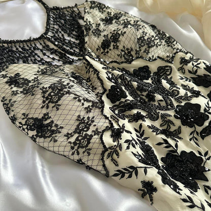 Cream black vintage fashion gorgeous exquisite beading lace shiny elegant long ball gown evening dress birthday party dress prom dress gh3648