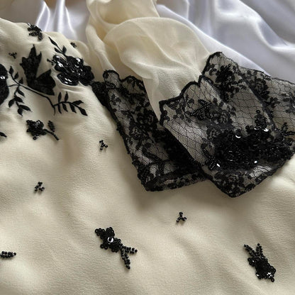 Cream black vintage fashion gorgeous exquisite beading lace shiny elegant long ball gown evening dress birthday party dress prom dress gh3648