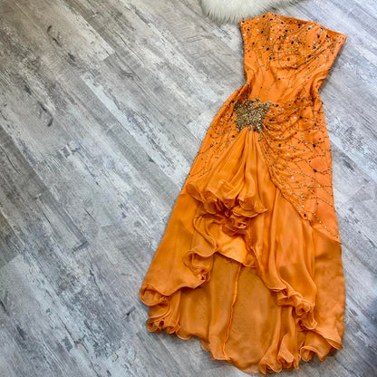 Orange Gorgeous Fashion Exquisite Beading Long Satin Elegant Ball Gown Evening Dress Party Dress gh3286