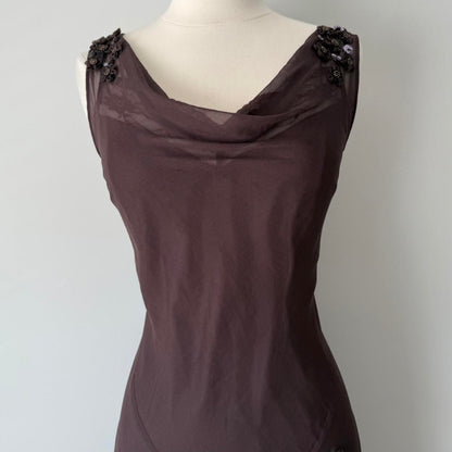 Brown Vintage Gorgeous Elegant Exquisite Floral Beading Long Chiffon Homecoming Dress Prom Dress Evening Dress Party Dress gh4124