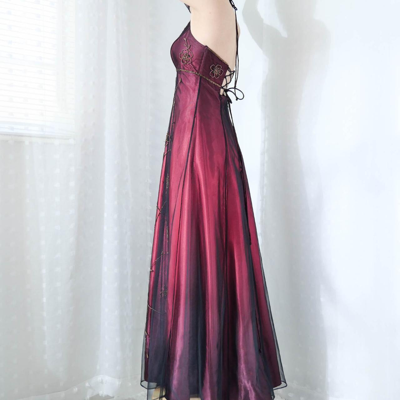 Burgundy Floral Exquisite Beading Long Satin Tulle Ball Gown Evening Dress Party Dress gh4294