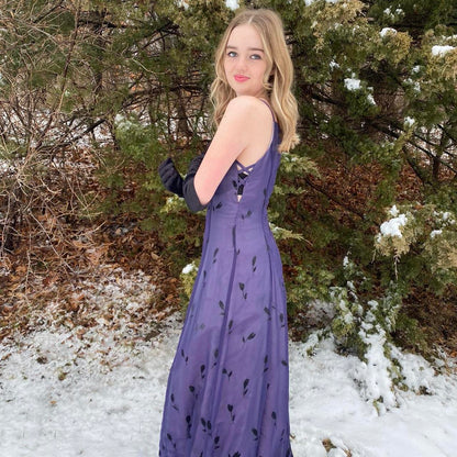 Purple Elegant Exquisite Floral Spaghetti Strap Long Tulle Floor Length Ball Gown Evening Gown Party Dress Prom Dress gh3736
