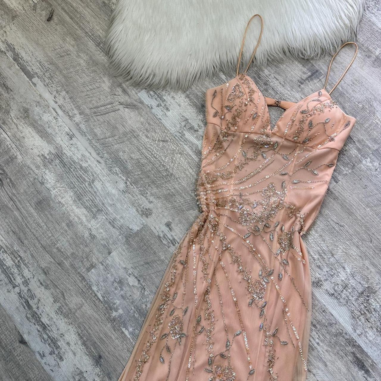 Pretty Vintage Peach Cream Delicate Silver Floral Sequin Beaded Long Chiffon Ball Gown Evening Gown Prom Dress Birthday Party Dress gh3809