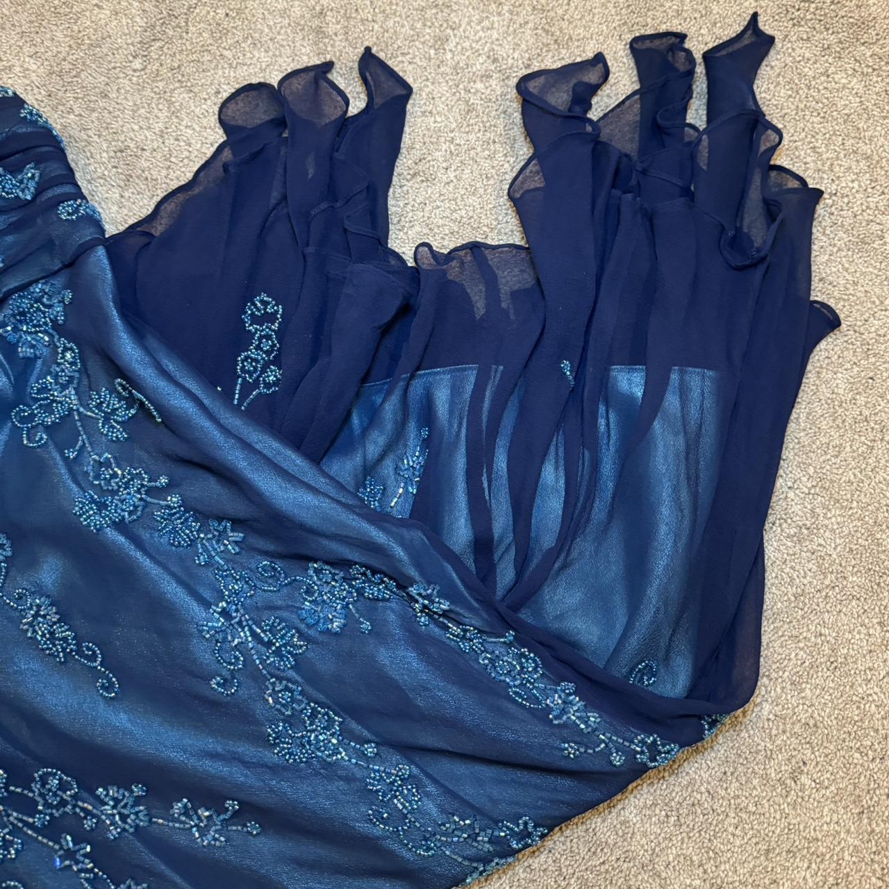 Blue Gorgeous Flowing Retro Beautiful Elegant Delicate Floral Beaded Long Chiffon Ball Gown Evening Gown Party Dress Prom Dress gh3904