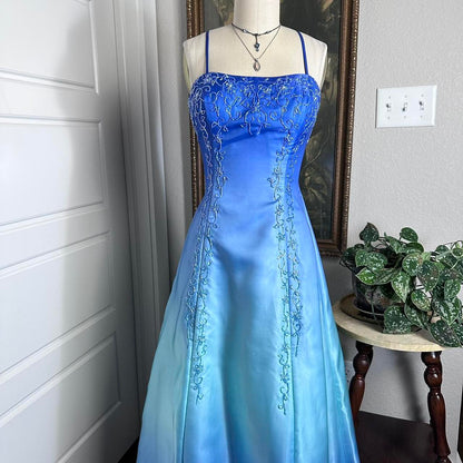 Blue Light Blue Fashion Gradient Vintage Elegant Exquisite Beaded Long Formal Prom Dress Evening Dress Party Dress gh3689
