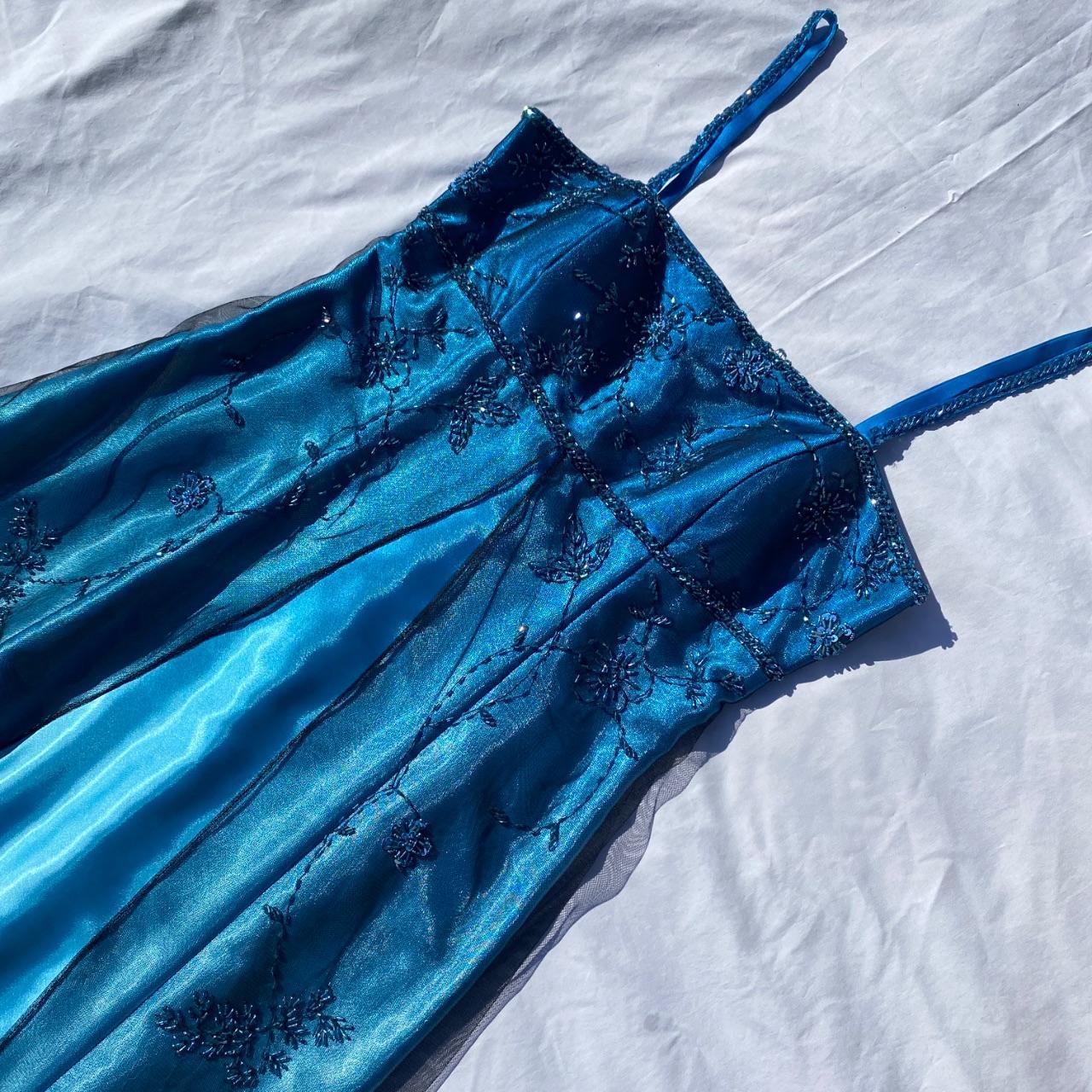 Vintage Fashion Blue Delicate Floral Beaded Ombre Spaghetti Strap Long Satin Tulle Fairy Ball Gown Square Neck Prom Dress Evening Dress Birthday Party Dress gh3957