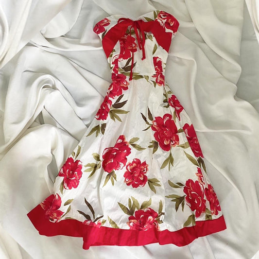 Red Floral Fairy Short Satin Homecoming Dress Birthday Dress gh4663