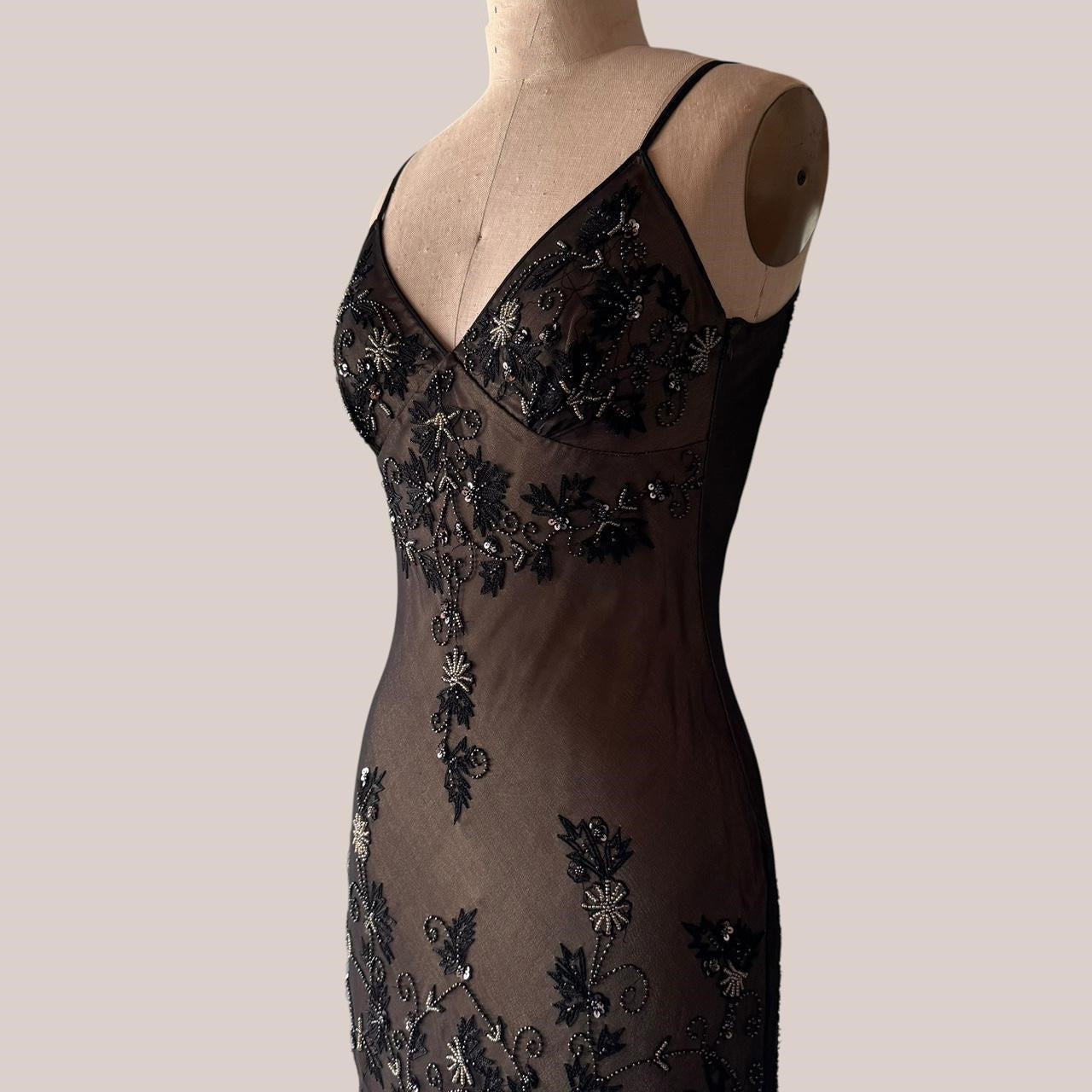 Brown Black Retro Elegant Stunning Exquisite Beaded Long Chiffon Ball Gown Evening Gown Party Dress Prom Gown gh3897