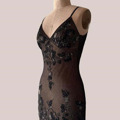 Brown Black Retro Elegant Stunning Exquisite Beaded Long Chiffon Ball Gown Evening Gown Party Dress Prom Gown gh3897