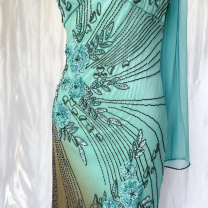 Blue gorgeous exquisite floral beaded long chiffon Prom dress evening dress party dress gh5093