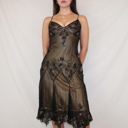 Brown Beaded Vintage Y2K Fairy Short/Mid-Length Tea Length Chiffon Homecoming Dress Birthday Party Dress gh5090