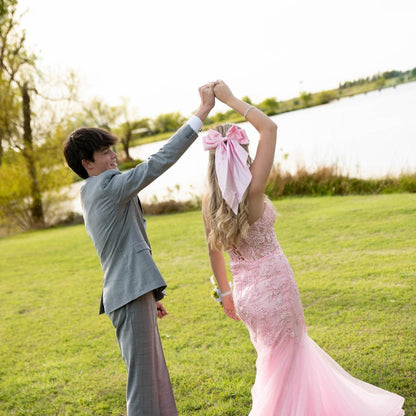 Pink strapless exquisite applique mermaid long tulle ball gown evening dress gh3002