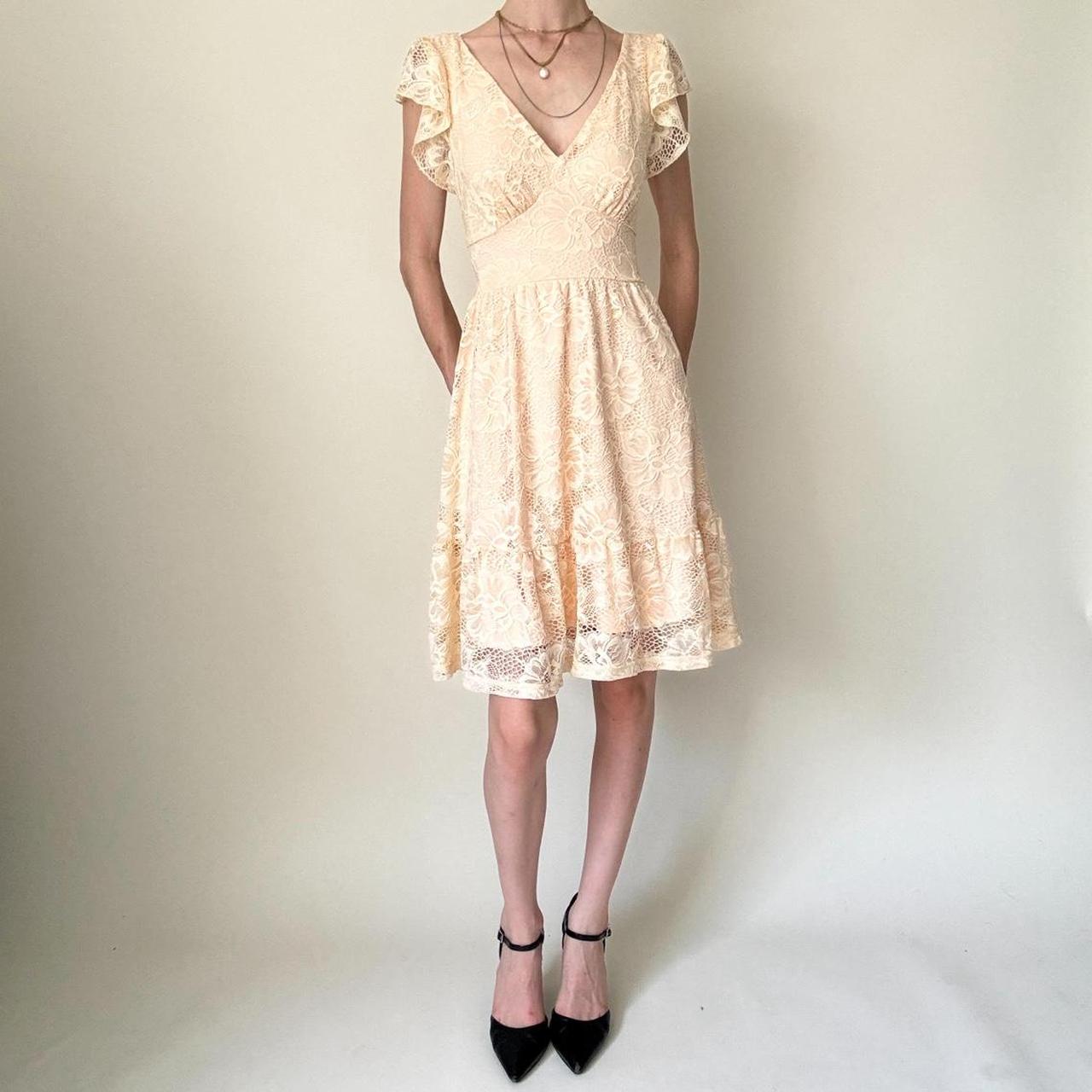 Cream/Yellow Homecoming Dress Lace Baby Doll Dress Ruffle Flowing Open Back Summer gh4595