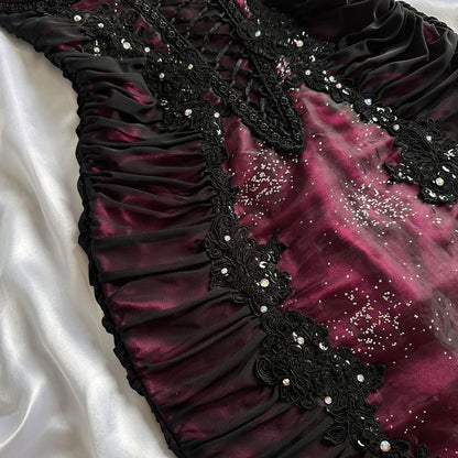 Berry pink stunning vintage fashion pleated mesh midi length elegant lace ball gown evening dress birthday party dress prom dress gh3643