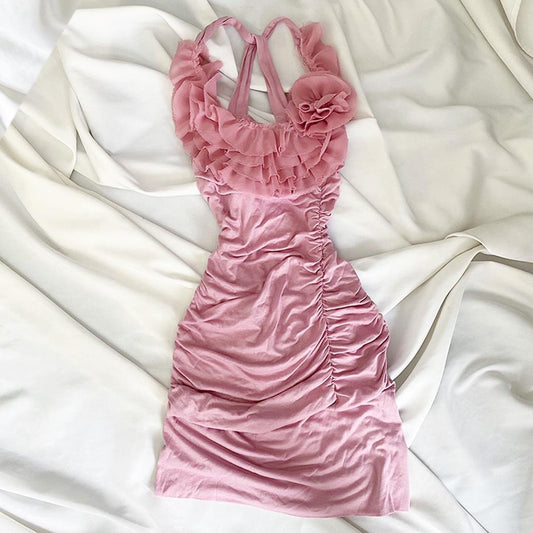 Pink Floral Fairy Short Chiffon Homecoming Dress Birthday Dress gh4665